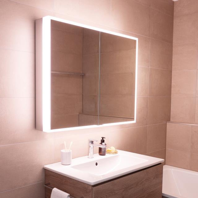 Schneider PREMIUMLINE Ultimate mirror cabinet with LED lighting with 2 doors silver anodised, socket on the left and right