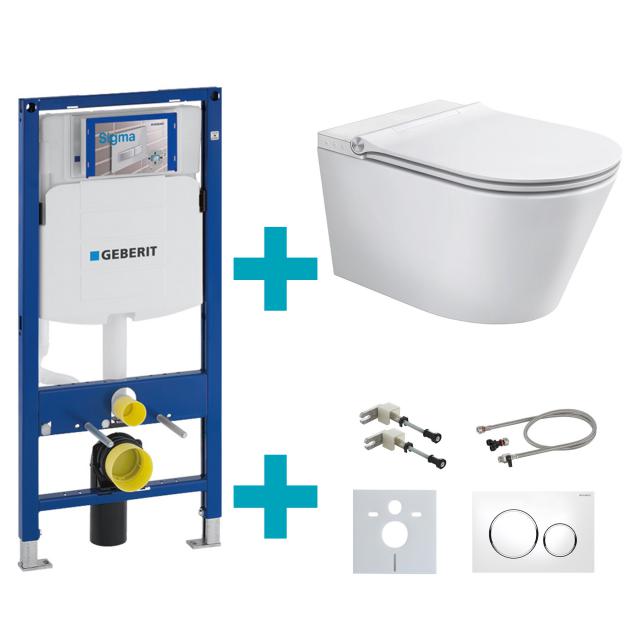 Schütte Cesari Pack WC lavant avec abattant, accessoires de montage et de raccordement, plaque de déclenchement Sigma20