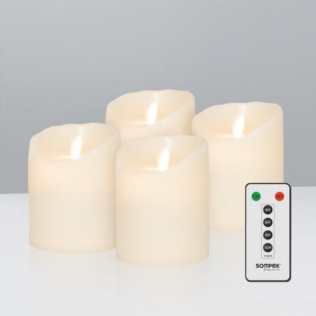 Sompex Flame LED Echtwachskerzen 4er Set extra klein mit Timer und Fernbedienung