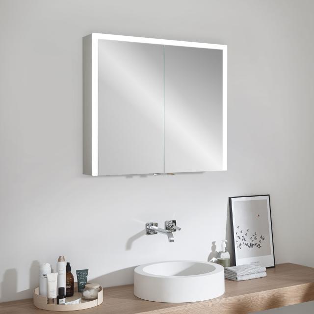 Sprinz Elegant Line 2.0 mirror cabinet with lighting and 2 doors surface-mounted, mirrored/matt aluminium, rear panel mirrored