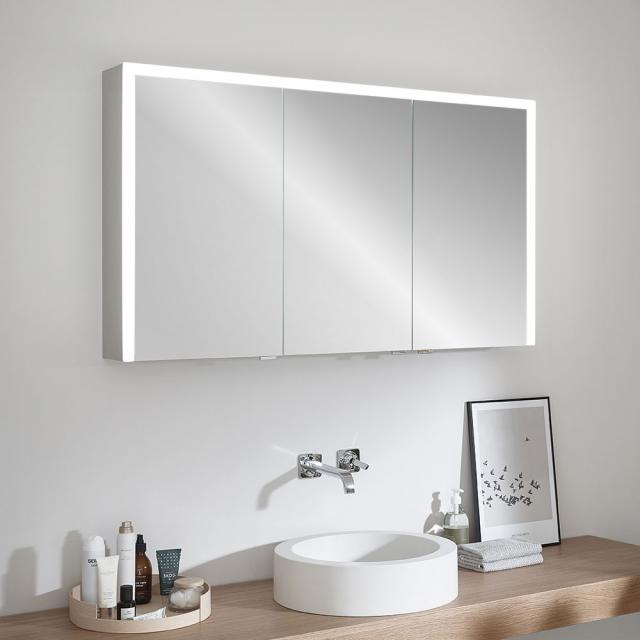 Sprinz Elegant Line 2.0 mounted mirror cabinet with lighting and 3 doors surface-mounted, mirrored/matt aluminium, rear panel mirrored