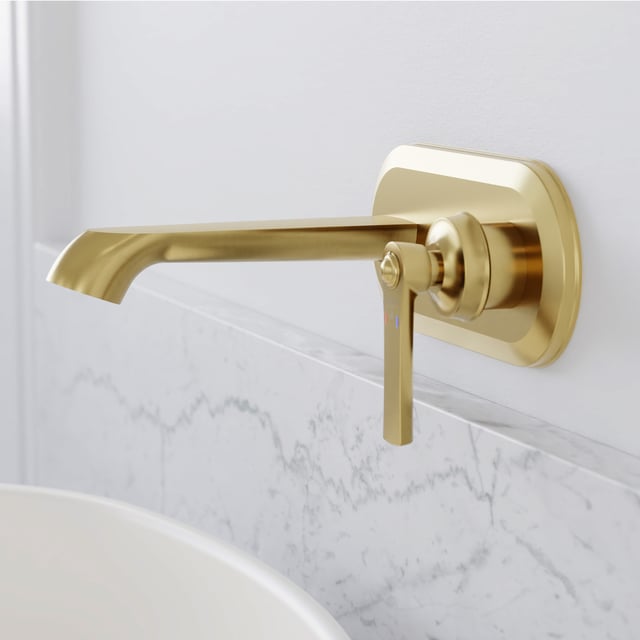 Damomo Rubinetto Lavabo Bagno Oro Spazzolato 20 Cm - 3 Fori, 2 Maniglie, Con Scarico Pop-Up E Tubi Flessibili, Per Bagno E Camper - 3
