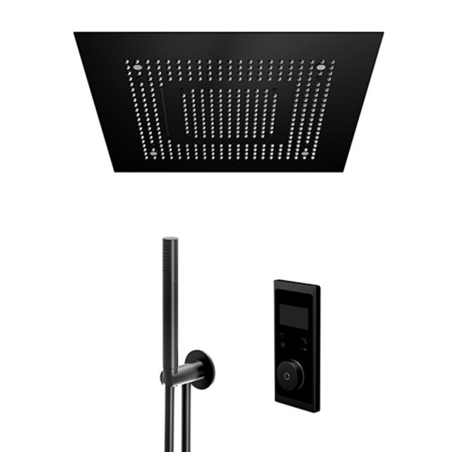 Steinberg Sensual Rain "iFlow" shower system with Sensual Rain "Wall Rain" rain panel, square matt black, with lighting