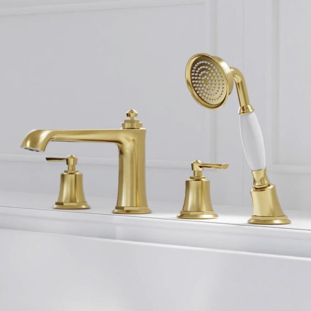 Steinberg Series 350 four hole, deck-mounted bath mixer brushed gold