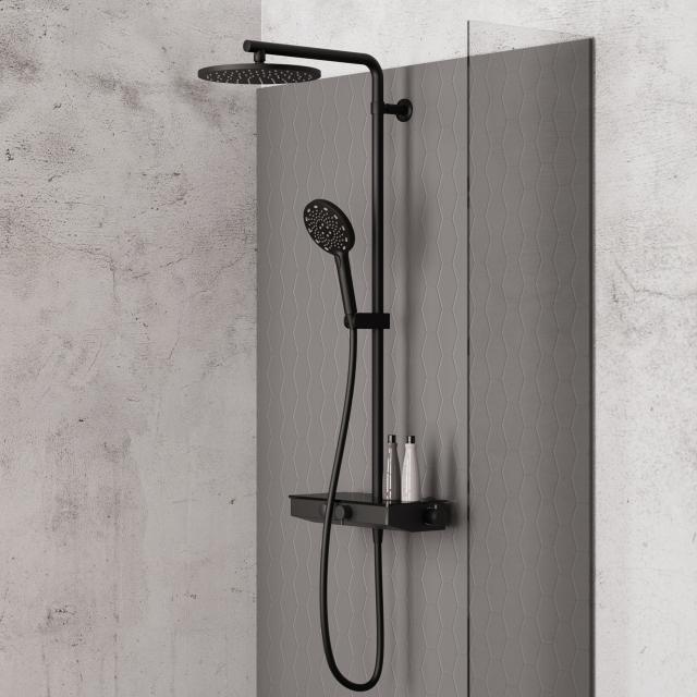 Teorema Shelf shower system with shower thermostat matt black