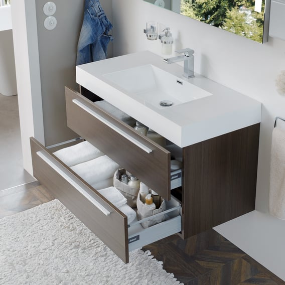 Treos Series 900 Vanity Unit With Washbasin Front Dark Oak