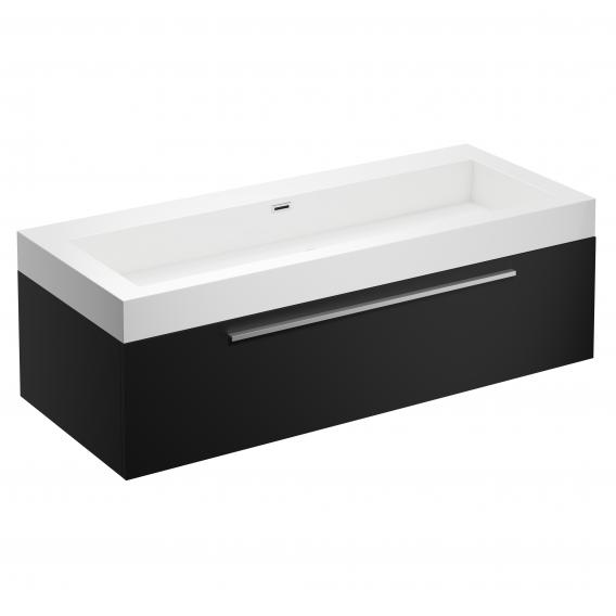 treos Series 900 washbasin with vanity unit with 1 pull-out compartment front black silk matt / corpus black silk matt, without tap hole