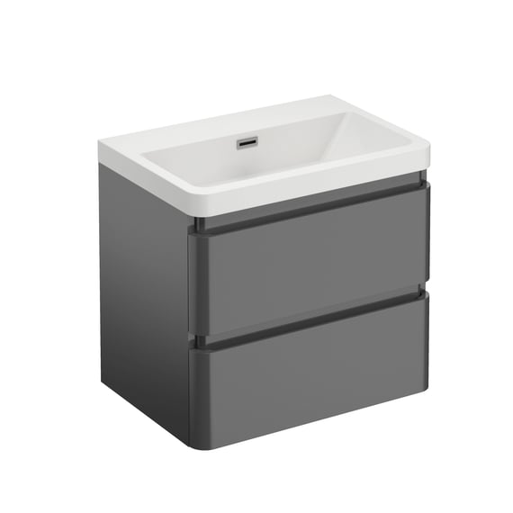 Meuble Bas De Salle De Bain Ribera Avec Lavabo – 60 Cm De Large, Couleur Anthracite – Panier à Linge Intégré, étagères, Montage Suspendu Ou Sur Pieds
