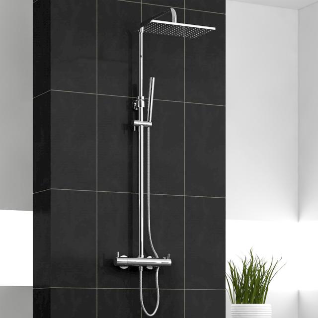 treos Series 195 thermostatic shower system with overhead shower, wall-mounted