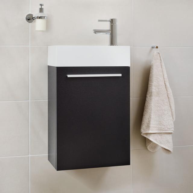 treos Series 900 hand washbasin with vanity unit with 1 door front black silk matt / corpus black silk matt