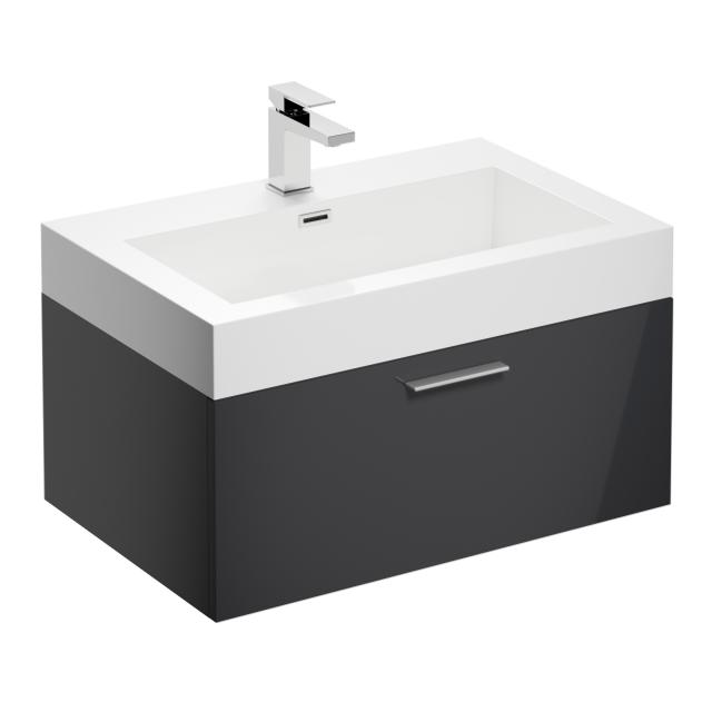 treos Series 900 washbasin with vanity unit with 1 pull-out compartment front graphite high gloss / corpus graphite high gloss, with 1 tap hole