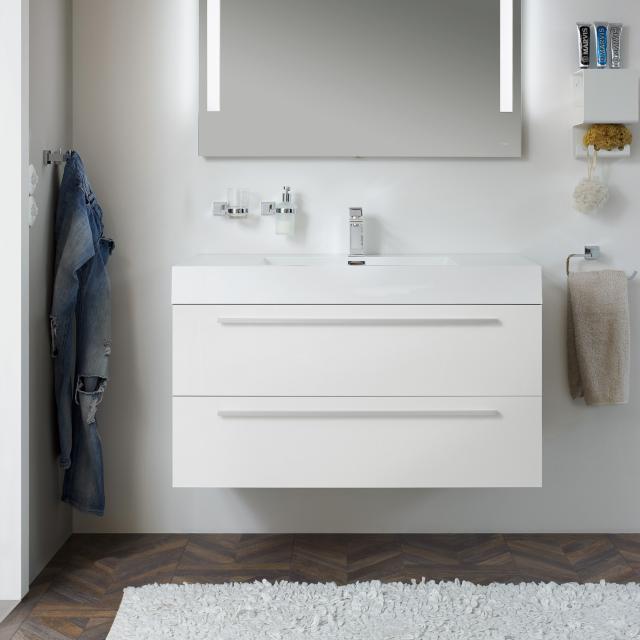 treos Series 900 washbasin with vanity unit with 2 pull-out compartments white, with 1 tap holes