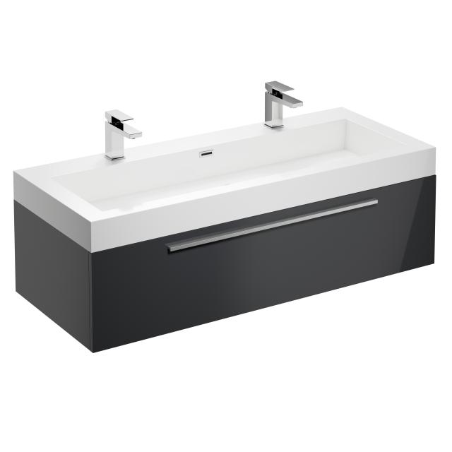 treos Series 902 double washbasin with vanity unit with 1 pull-out compartment front graphite high gloss / corpus graphite high gloss