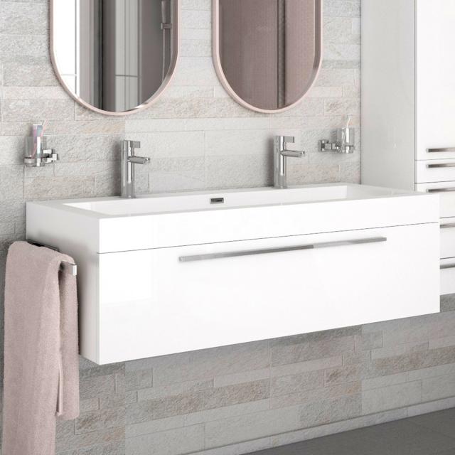 treos Series 902 double washbasin with vanity unit with 1 pull-out compartment front white / corpus white