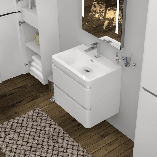 treos Series 920 washbasin with vanity unit with 2 pull-out compartments white, with 1 tap holes
