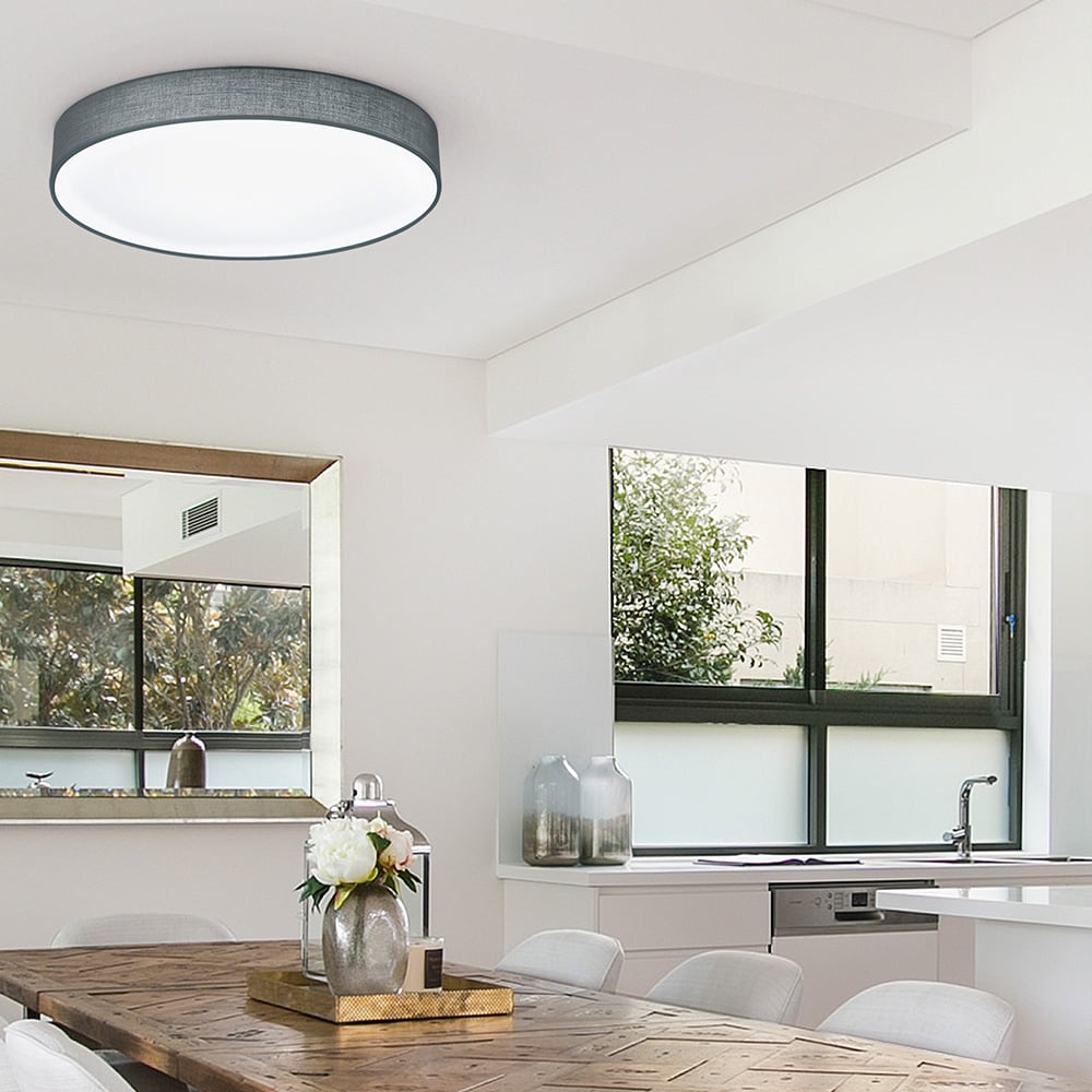 TRIO LED Pendelleuchte Lugano – Dimmbar, Mit Stoffschirm, 18W, 3000K Warmweiß