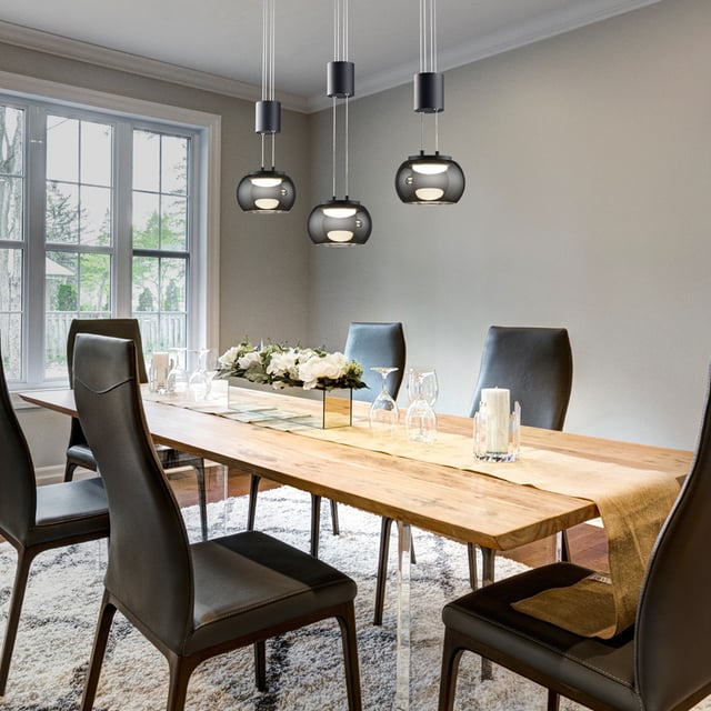 TRIO Leuchten Madison LED Pendelleuchte 3-flammig dimmbar, höhenverstellbar mit Lift, chrom/schwarz/transparent - 342010332