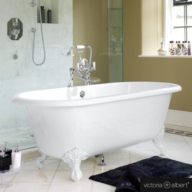 Victoria + Albert Cheshire freestanding oval bath white gloss/interior white gloss, with white metal feet