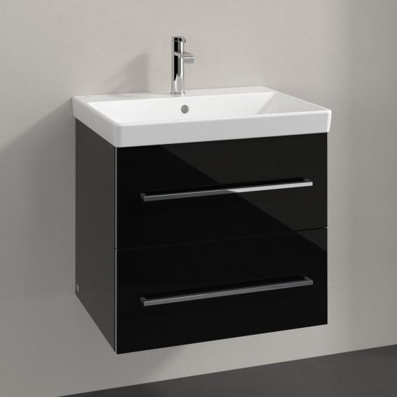 Villeroy & Boch Avento washbasin with vanity unit with 2 pull-out compartments front crystal black/corpus crystal black, WB white