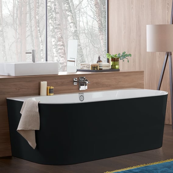 Villeroy & Boch Oberon 2.0 back-to-wall bath with panelling white/coal black - | REUTER