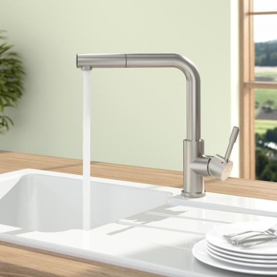 Villeroy & Boch Steel Shower single-lever kitchen mixer tap, with pull-out spout brushed stainless steel