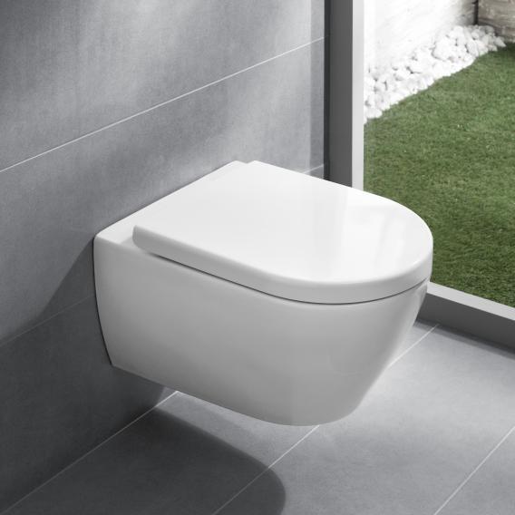 Villeroy & Boch Subway 2.0 wall-mounted, washdown toilet, open flush rim, DirectFlush, with toilet seat white, with CeramicPlus