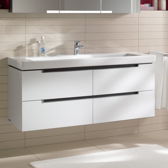 Villeroy & Boch Subway 2.0 washbasin with vanity unit with 4 pull-out compartments with CeramicPlus, with 1 tap hole, with overflow 7176D0R1+A69810DH | REUTER