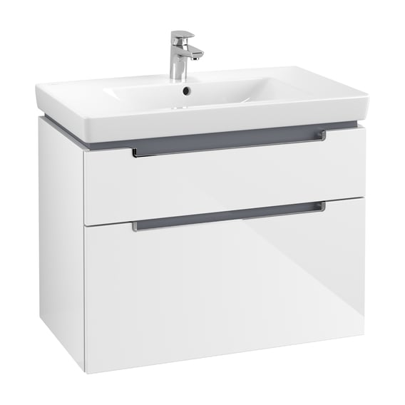 Villeroy & Boch 2.0 washbasin with vanity unit with 2 pull-out compartments white, with CeramicPlus, with 1 tap hole, with overflow - 717580R1+A91410DH | REUTER