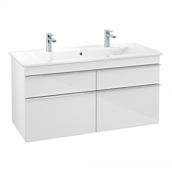Villeroy & Boch Venticello double washbasin with vanity unit with 4 pull-out compartments front glossy white / corpus glossy white, handle chrome, WB white, with CeramicPlus