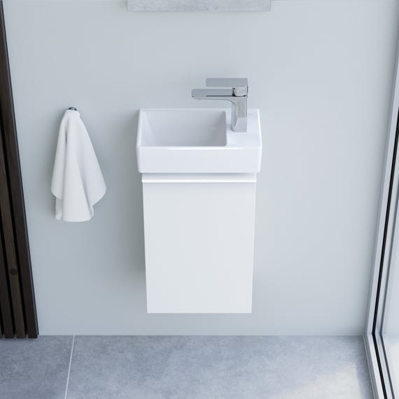 Meuble lave-mains wilo vasque blanche robinet chromé - Conforama