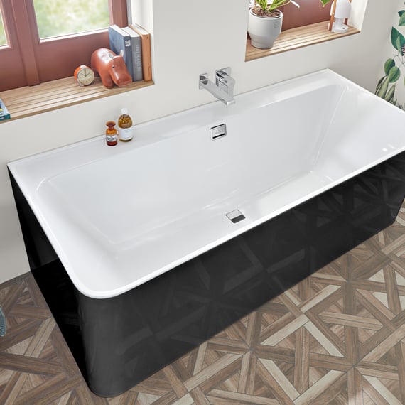 Villeroy & Boch Collaro Baignoire murale avec habillage blanc/noir charbon,  garniture de vidage/trop-plein chromée - UBA180COR9CSBCVD01-BCT8