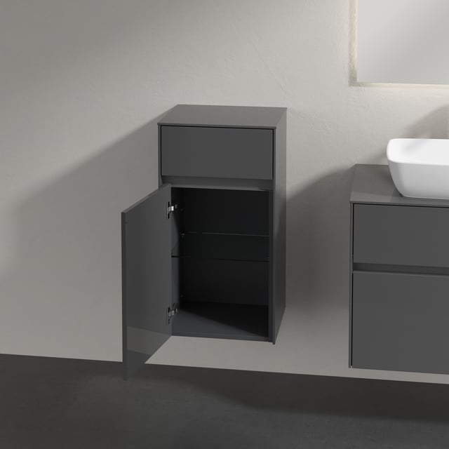 Villeroy & Boch Embrace Meuble suspendu, 1 tiroir, 1 porte gris brillant