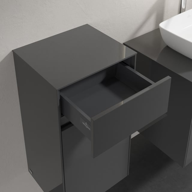 Villeroy & Boch Embrace Meuble suspendu, 1 tiroir, 1 porte gris brillant