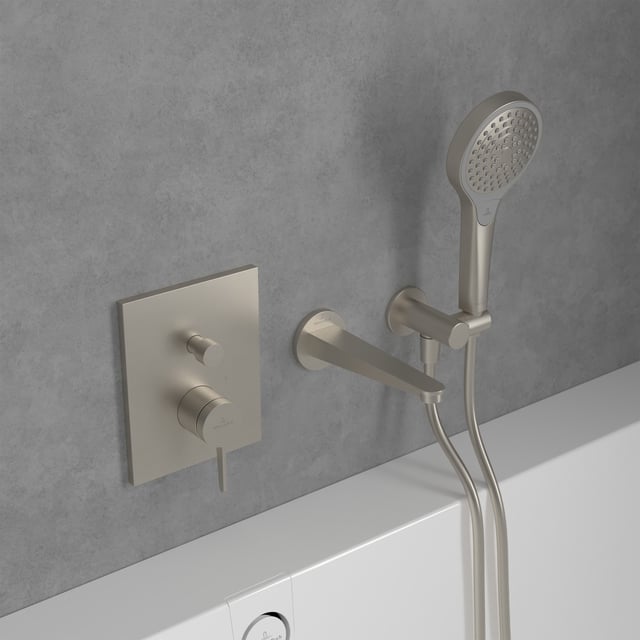 EMBATHER Duschsystem 10 – Regendusche Mit Handbrause & Wannenauslauf In Nickel Gebürstet