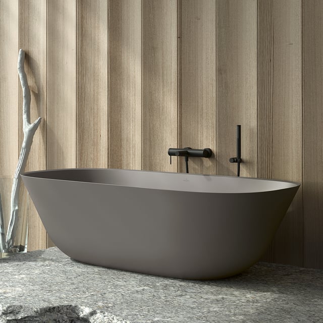 Villeroy & Boch Theano freistehende Badewanne, oval grau matt - UBQ155ANH7F200V-3S