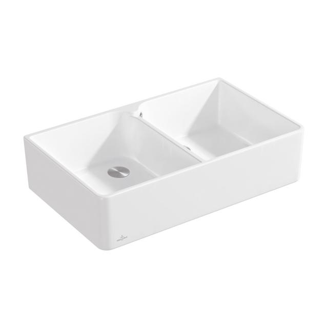 Villeroy & Boch 90 X double butler sink white alpine high gloss, with manual operation