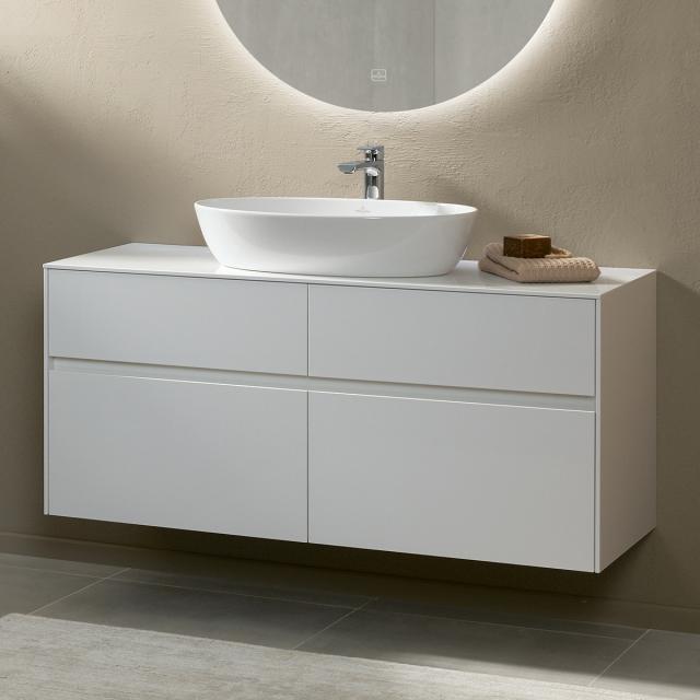 Villeroy & Boch Artis countertop washbasin with Embrace vanity unit with 4 pull-out compartments glossy white, recessed handle matt white, basin white, with CeramicPlus