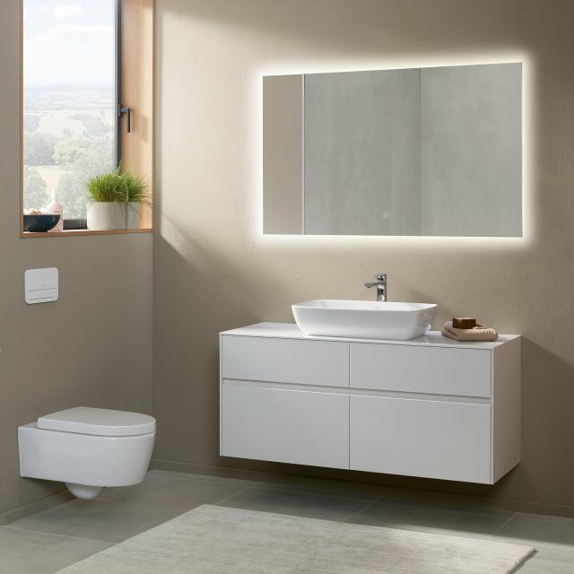 Villeroy & Boch Artis countertop washbasin with Embrace vanity unit and More to See Lite mirror glossy white/mirrored, recessed handle matt white, basin white, with CeramicPlus