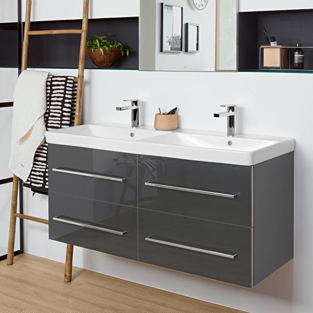 Villeroy & Boch Avento washbasin with vanity unit with 4 pull-out compartments front crystal grey/corpus crystal grey, WB white, with CeramicPlus