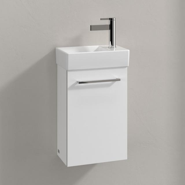 Villeroy & Boch Avento hand washbasin with vanity unit with 1 door front crystal white/corpus crystal white, WB white, with CeramicPlus, basin left
