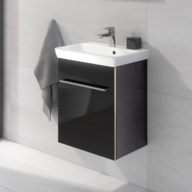 Villeroy & Boch Avento hand washbasin with vanity unit with 1 door front crystal black/corpus crystal black, WB white, with CeramicPlus