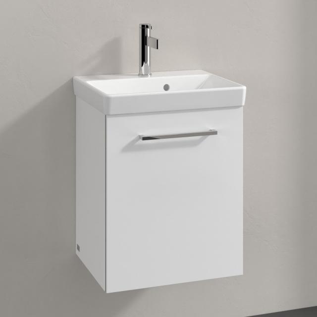 Villeroy & Boch Avento hand washbasin with vanity unit with 1 door front crystal white / corpus crystal white, WB white, with CeramicPlus