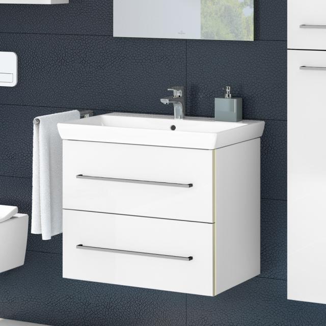 Villeroy & Boch Avento washbasin with vanity unit with 2 pull-out compartments front crystal white / corpus crystal white, WB white, with CeramicPlus