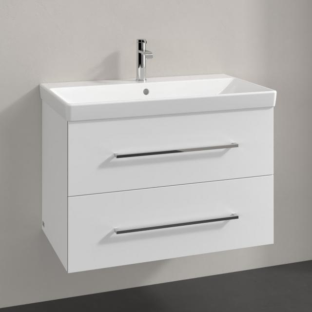 Villeroy & Boch Avento washbasin with vanity unit with 2 pull-out compartments front crystal white / corpus crystal white, WB white, with CeramicPlus