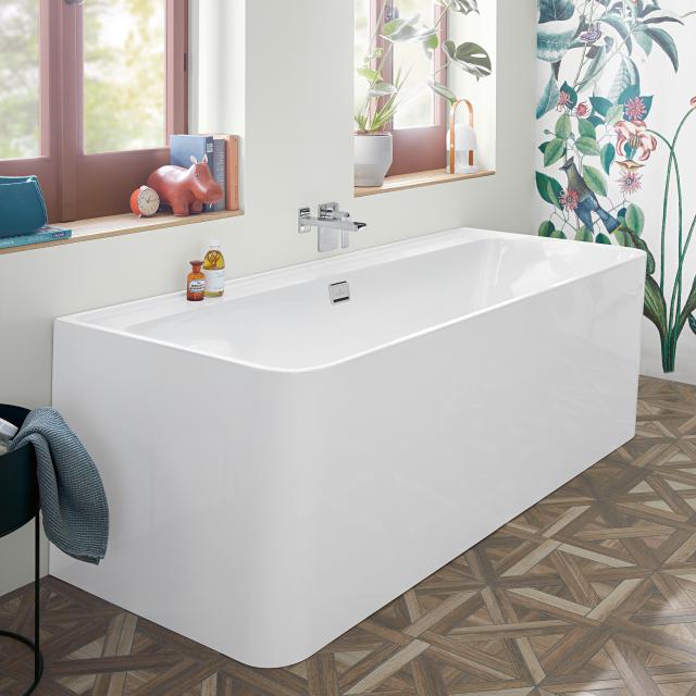 Villeroy & Boch Collaro back-to-wall bath with panelling white/white, waste/overflow set chrome