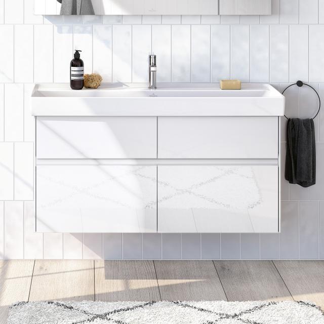 Villeroy & Boch Collaro Meuble sous-lavabo avec 4 tiroirs Façade blanc brillant/corps du meuble blanc brillant, poignée encastrée blanc brillant