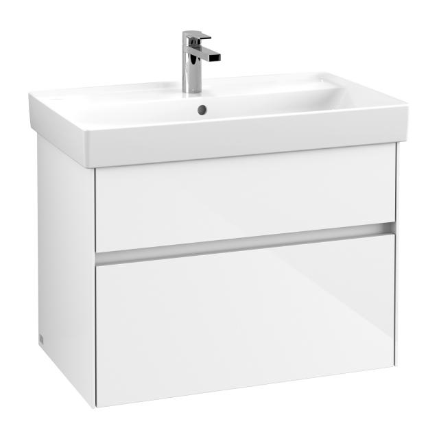 Villeroy & Boch Collaro Meuble sous-lavabo avec 2 tiroirs Façade blanc brillant/corps du meuble blanc brillant, Poignée encastrée blanc brillant