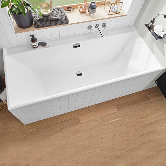 Villeroy & Boch Collaro rectangular bath, built-in white, waste/overflow set chrome