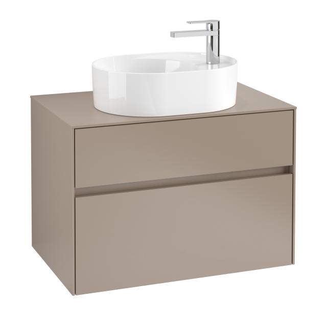 Villeroy & Boch Collaro vanity unit with 2 pull-out compartments for 1 countertop washbasin front truffle grey/corpus truffle grey, truffle grey countertop, truffle grey recessed handle