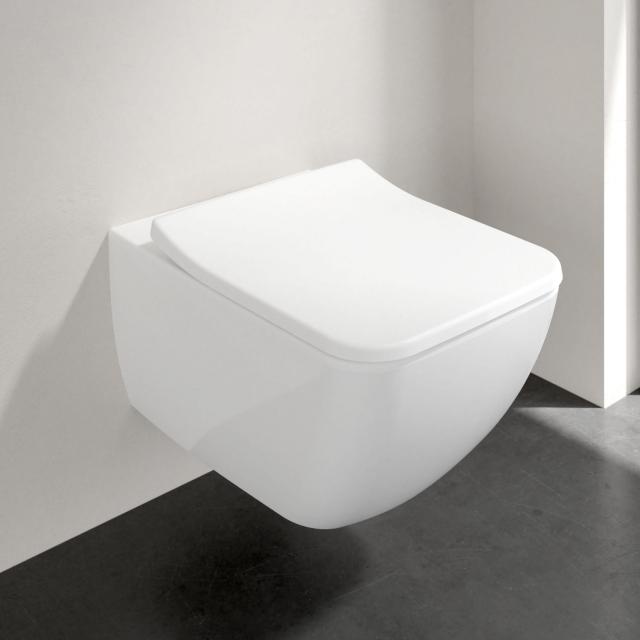 Villeroy & Boch Collaro wall-mounted washdown toilet, DirectFlush, with SlimSeat toilet seat, combi pack white, with CeramicPlus